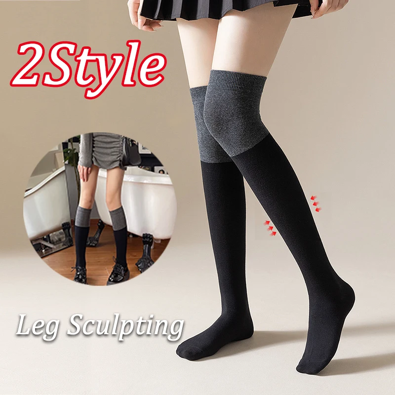 

New Design Women Sexy Knitting Patchwork Stockings Slim Legs Black Grey Long Socks Thigh High Warm Over The Knee Soft Hosiery