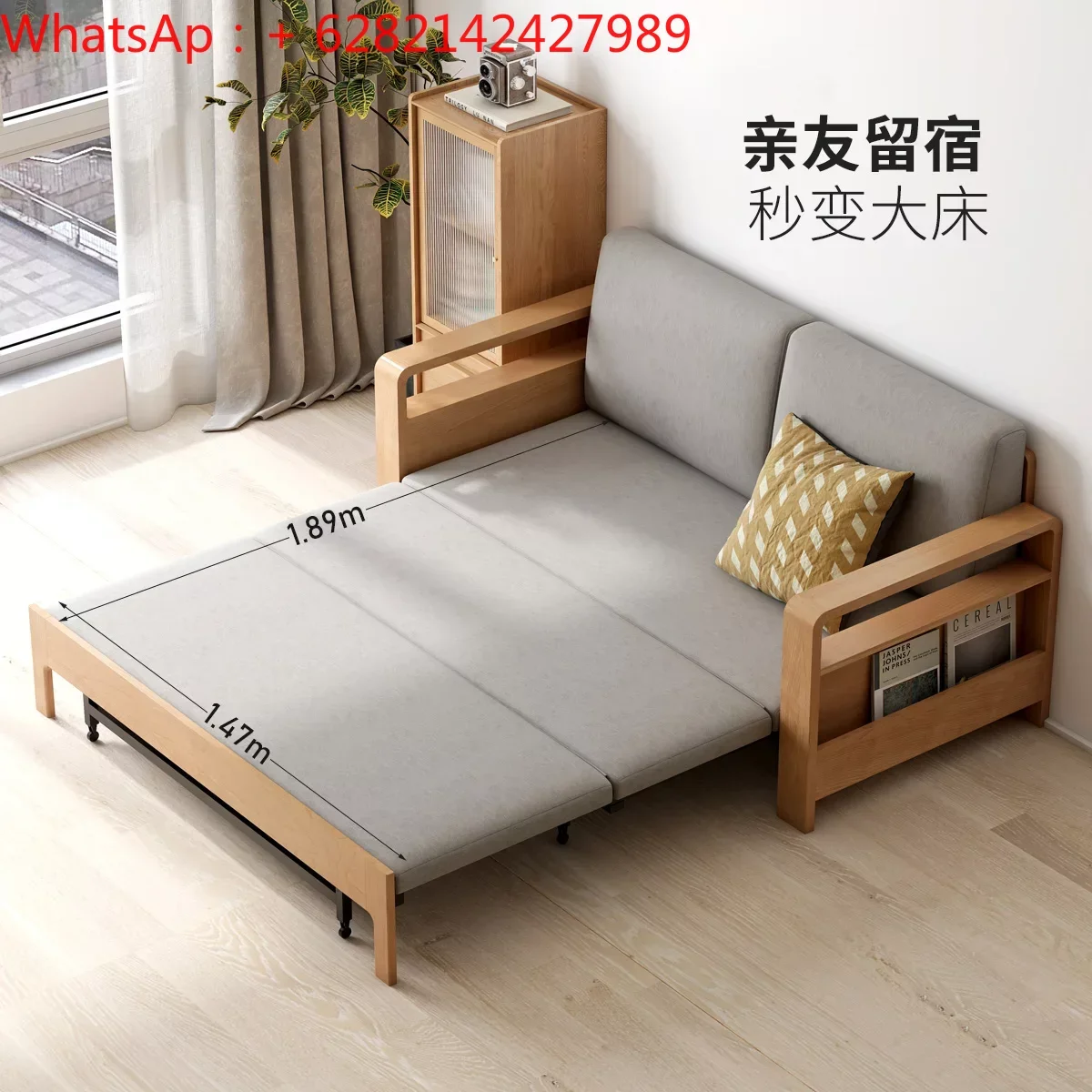 

Genji wood language all solid wood sofa bed folding dual-use simple modern multi-function retractable bed living room storage