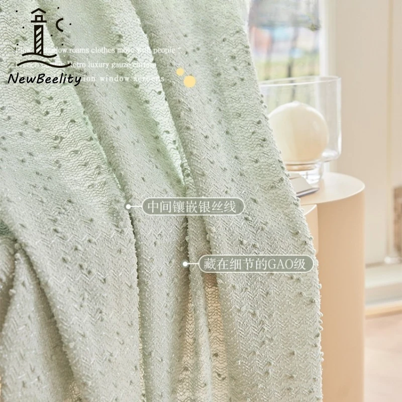 

Green Fresh Blackout Tulle Curtains for Living Room Bedroom Dining Room Gauze Sheer Yarm Elegant Fashion Simple Lace Decoration