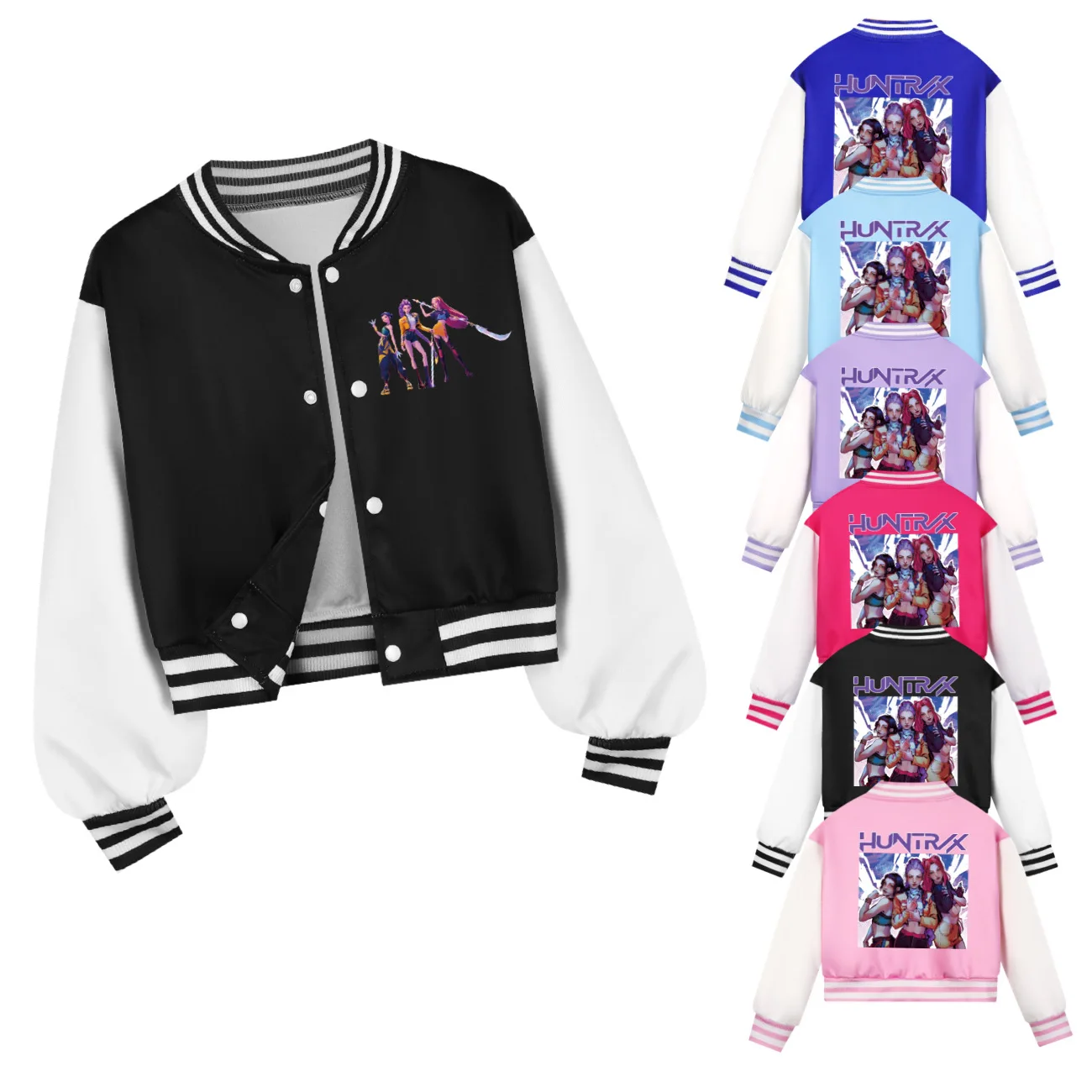 

Kids Cartoon Cute KPop Demon Hunters Huntrix Printed Baseball Uniform Hoodie + Pants Clothing Boys and Girls Tracksuit4804