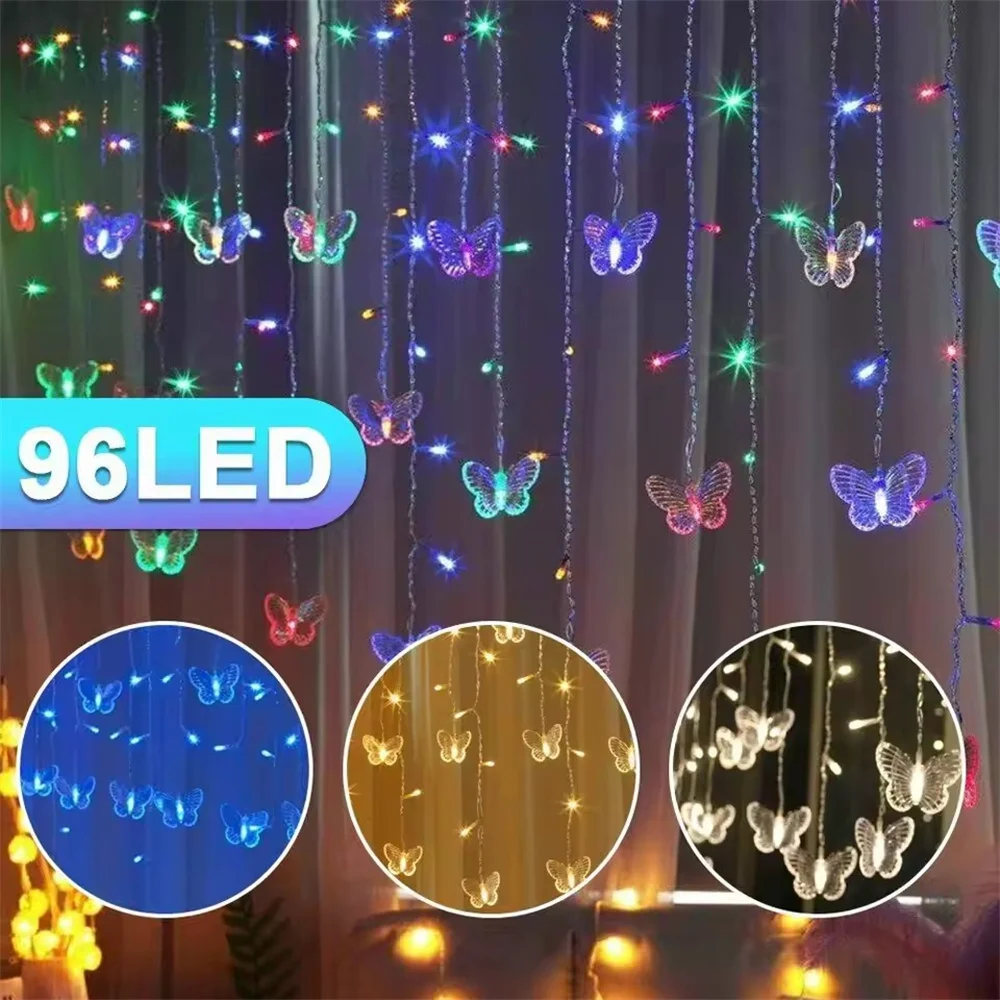 8 Model Christmas Decoration Snowflake Butterfly Led String Light Holiday Party Connectable Wave Fairy Light Flash Curtain Light