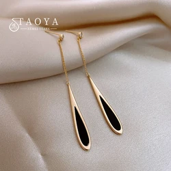 European and American Black Drop Tassel Long Earrings 2025 New Fashion Party Luxury Accessories For Women‘s Temperament Jewelry