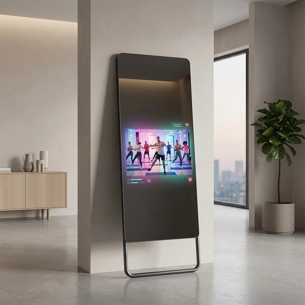 Smart Glass Fitness Mirror With Touchscreen For Watching TV Playing Multimedia Dance Videos AI-Powered Full-Body Workouts