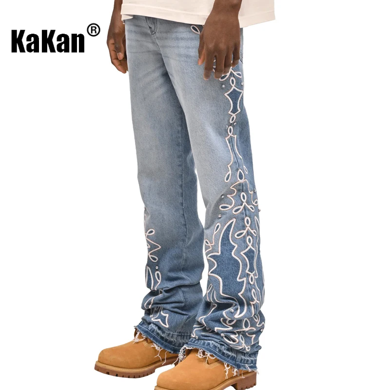 Kakan - New Men's Blue Gradient Wide Leg Jeans, Y2k Fashion Embroidered Diamond Set Long Jeans By Jeans Man Brand