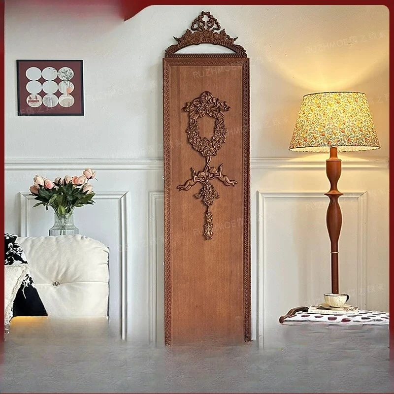 

Solid wood three-fold full-length mirror carved full-length mirror medium antique wall-mounted small apartment decorative mirror