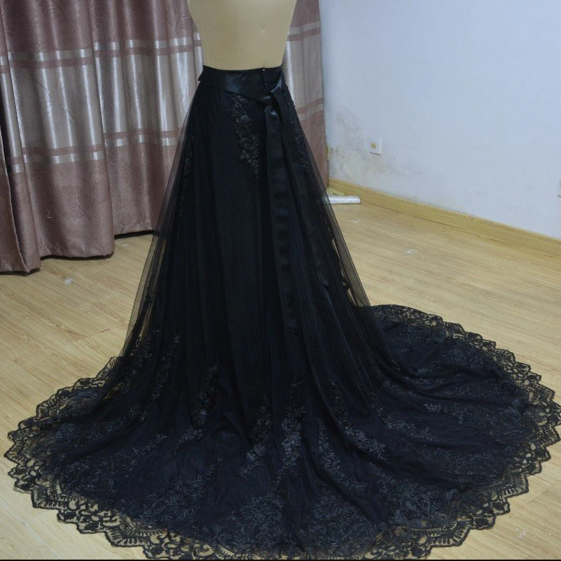 

Removable wedding overskirt , Ball Gown black train lace Bridal tulle skirt Custom size