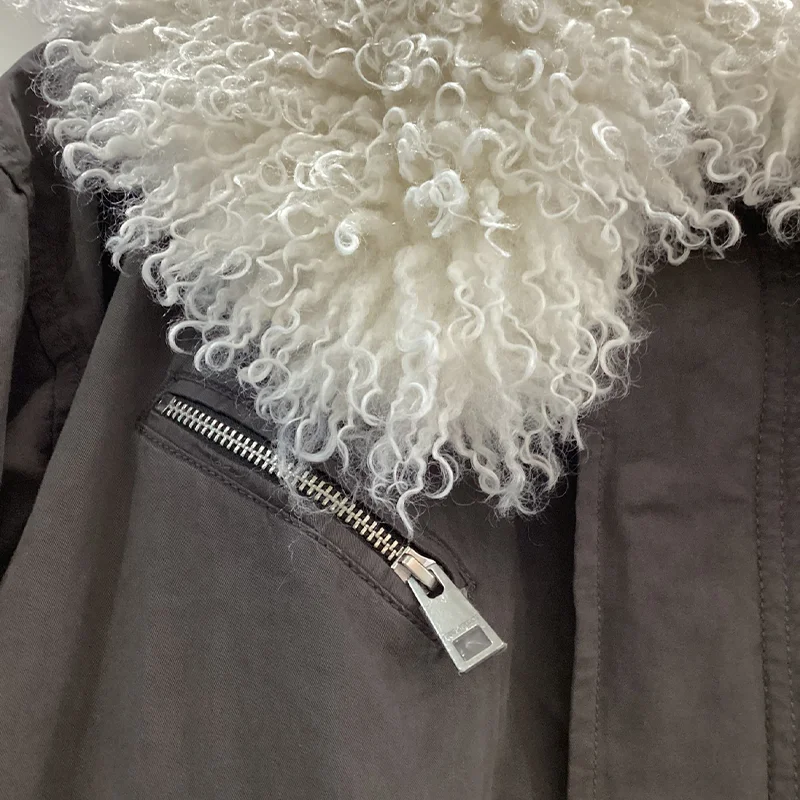 معاطف رمادية أنثى سستة فضفاضة سستة سترات طويلة الشتاء ملابس علوية من القطن المرأة معطف كبير الفراء طوق سترة جيب عادية