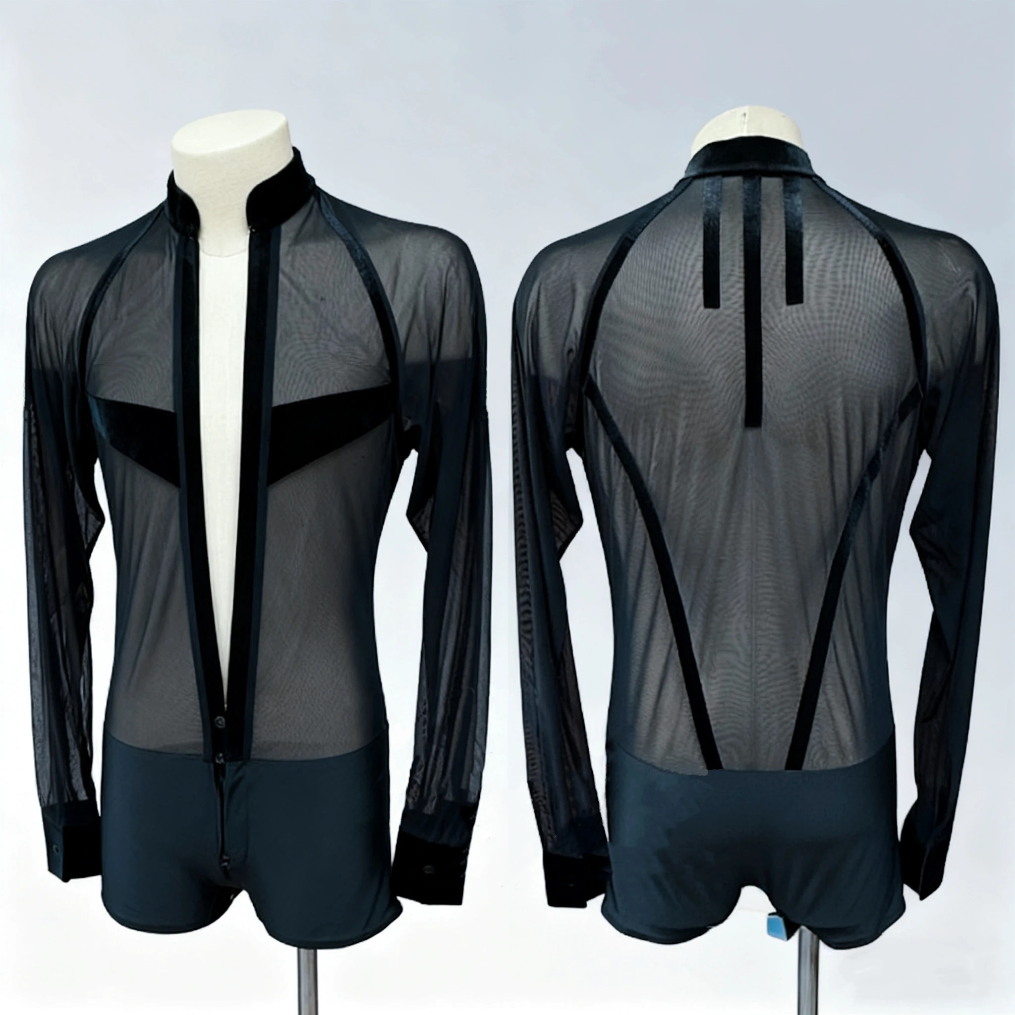 زي الرقص اللاتيني ذو الرقبة العميقة على شكل حرف V للرجال، قميص للأطفال البالغين، زي أداء رقص قاعة الرقص القياسي الاحترافي