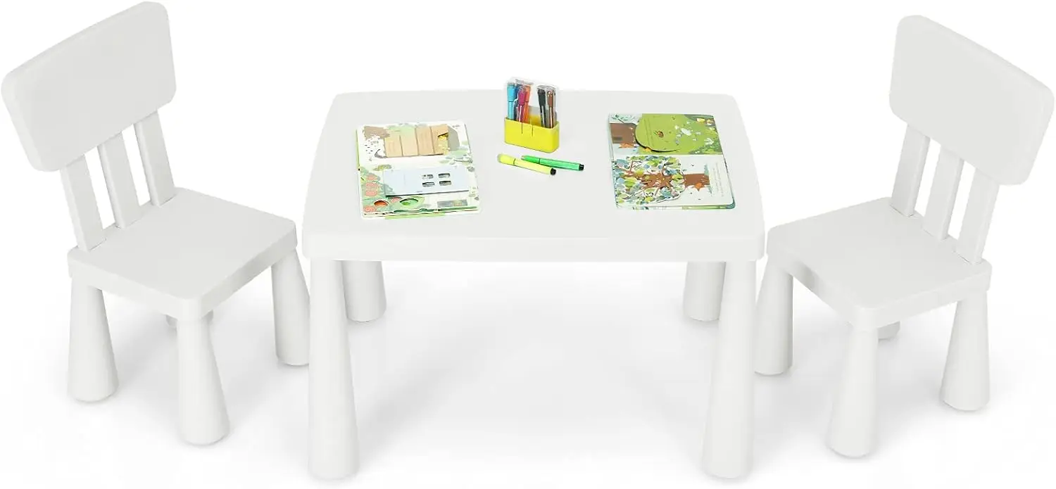 Kids Table and Chair Set, 3 Piece Plastic Children Activity for Reading, Drawing,Snack Time,Arts Crafts, Preschool, Kindergarten