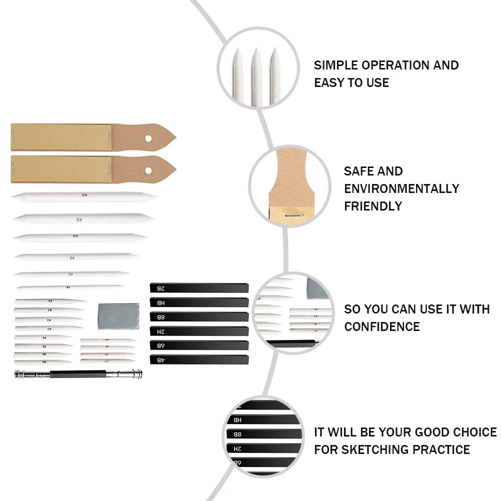 

Paper Eraser Blending Stump Sketch Tool Set Wooden Stumps Pencil Painting Tools Drawing Supplies Smooth Lines Mixing Colors