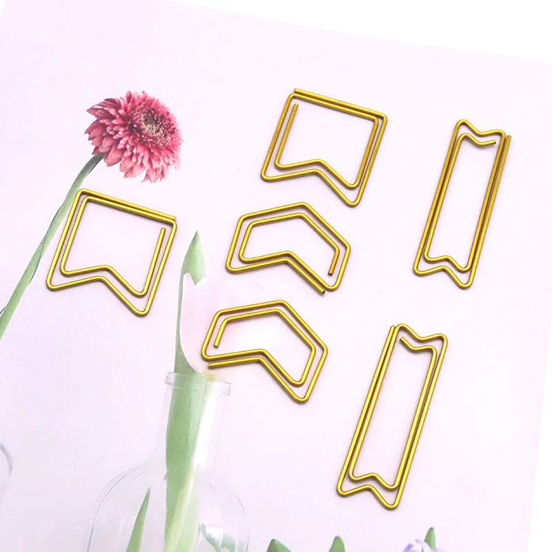 Gold Geometric Shaped Paper Clip Arrow Shape Creative Metal Paperclip For Bookmark Planner Notebook Stationery Clip Decorative