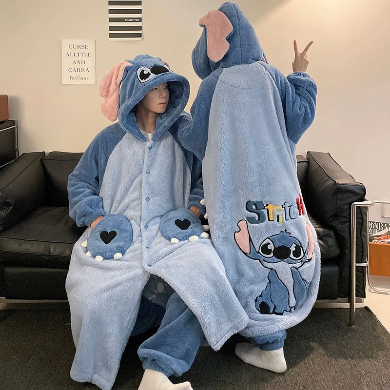 Anime ponto 2 pçs pijamas de pelúcia conjunto robe mulher inverno quente coral veludo homewear terno disney dos desenhos animados com capuz engrossar roupas de noite