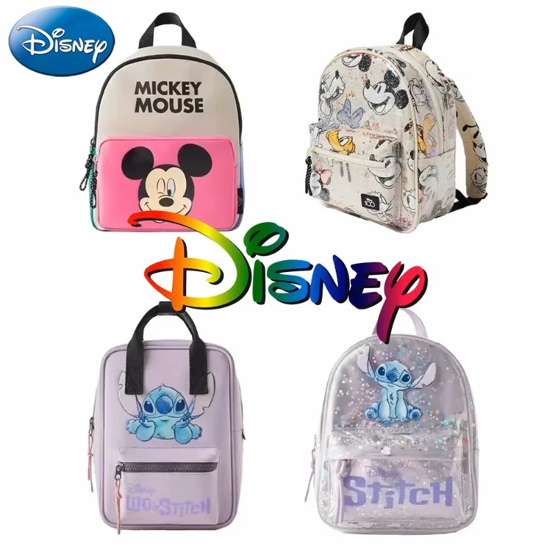 

Рюкзак Disney Stitch с Микки Маусом, модный рюкзак с героями мультфильмов, женский холщовый школьный рюкзак с Минни, модный рюкзак большой вместимости