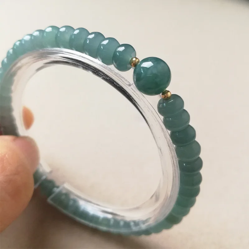 Myanmar Grade A Jadeite Blue Water Jade Bracelet Men Women Healing Gemstone Fine Jewelry Genuine Burma Jade Abacus Bead Bracelet