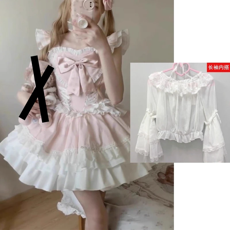Elegant Lolita Pink Square Collar Summer Jsk Birthday Japanese Suspender Dress Cute Girl High Waist A-lien Cake Princess Dresses