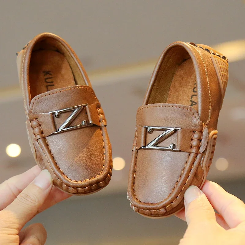 Boys Casual Shoes for Wedding Party Kids Leather Shoes Slip-on Loafers Fashion Metal Buckle Children Moccasins Flats Soft 21-30