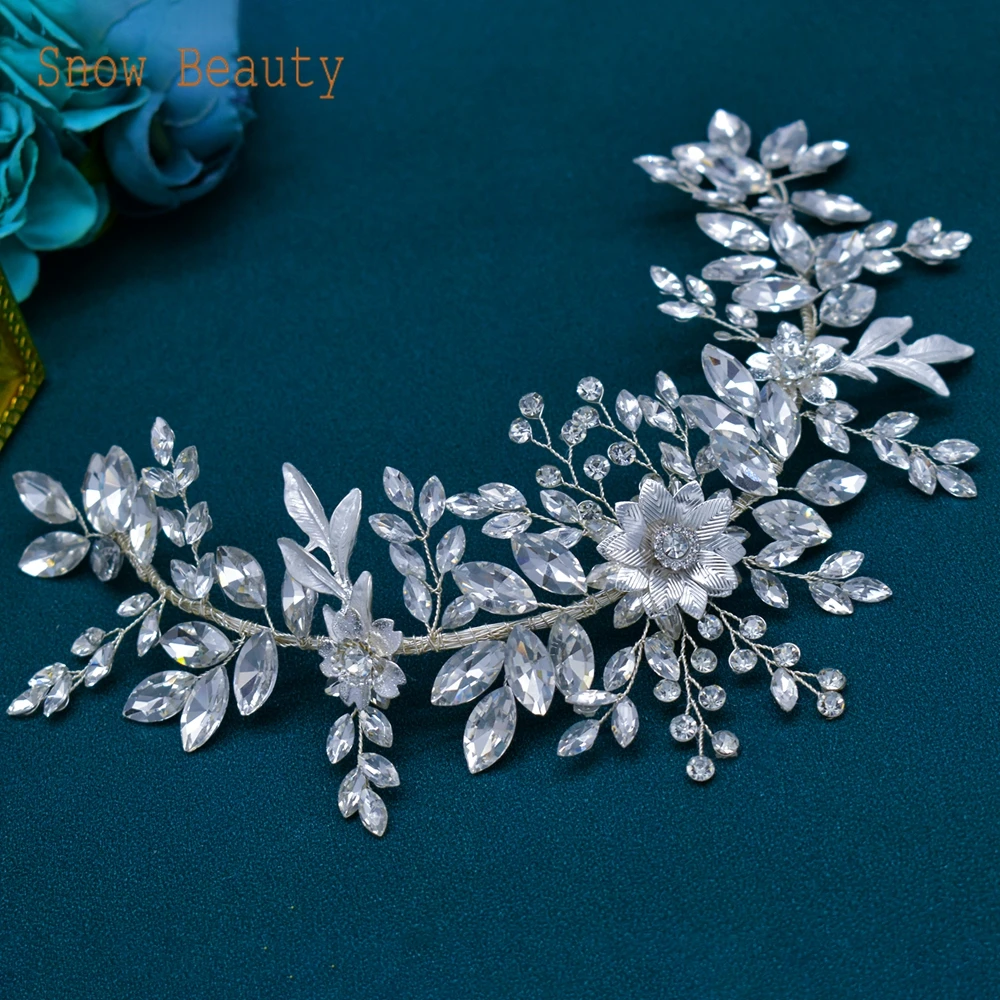 DZ079 Tiaras nupciales, joyería para el cabello de boda, accesorios nupciales, diadema nupcial con diamantes de imitación de plata y cristal, tocado de fiesta hecho a mano