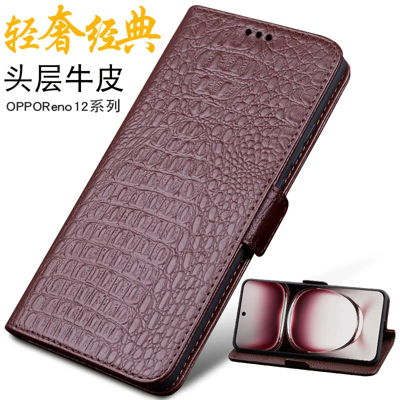 

Wobiloo Genuine Leather Magnet Clasp Phone Case For Oppo Reno 12 11 10 Pro + Kickstand Holster Cover Protective Full Funda Cases