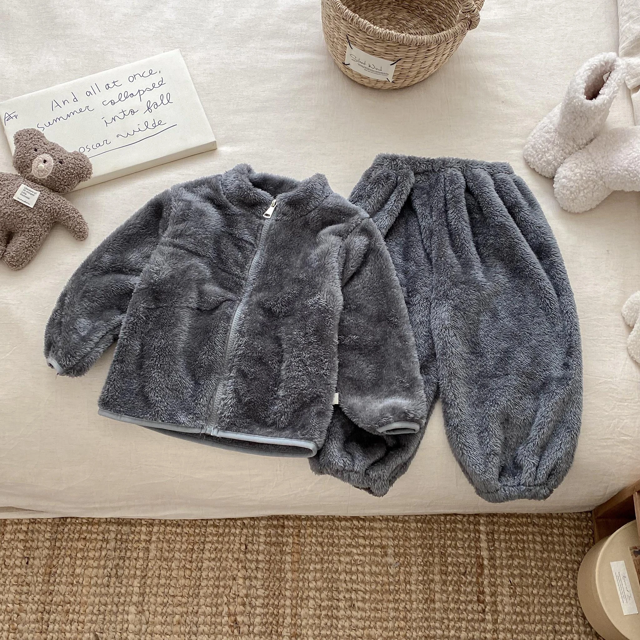 الوردي أفخم معاطف + السراويل 2 قطعة/مجموعة للفتيات ملابس الخريف الشتاء الدافئة ملابس المنزل غير رسمية وتتسابق ملابس أطفال الدعاوى القطيفة #3