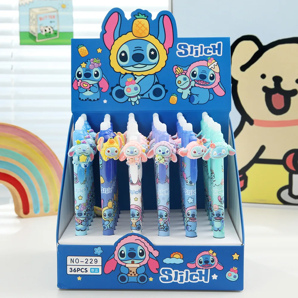 

Random 6pcs Disney Stitch Press Erasable Pen Cartoon 0.5 Mole Easy To Rub Blue Neutral Pen Student Stationery Kids Gifts