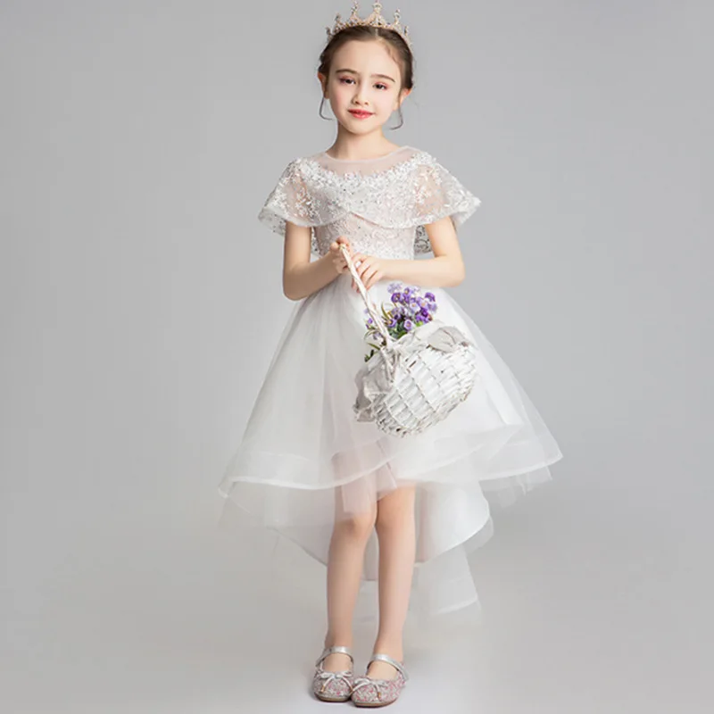 New Children's Wedding Dress Host Performance Birthday Girl Lace Medium Length Dress Princess Fluffy Skirt  Flower Girl Dress