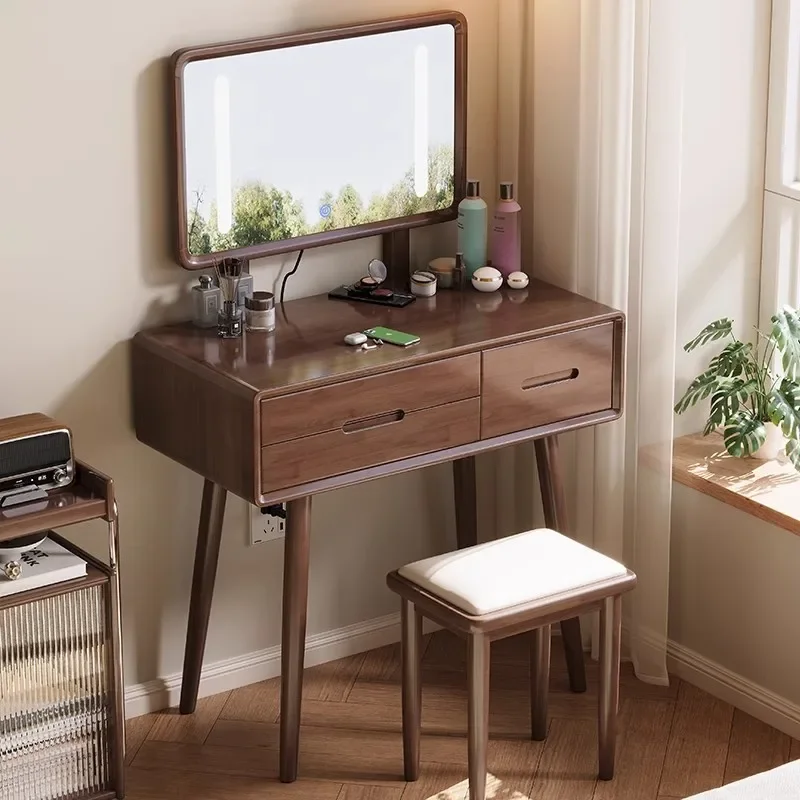 j4  solid wood makeup table, bedroom with mirror makeup table, simple storage cabinet light luxury dressing table