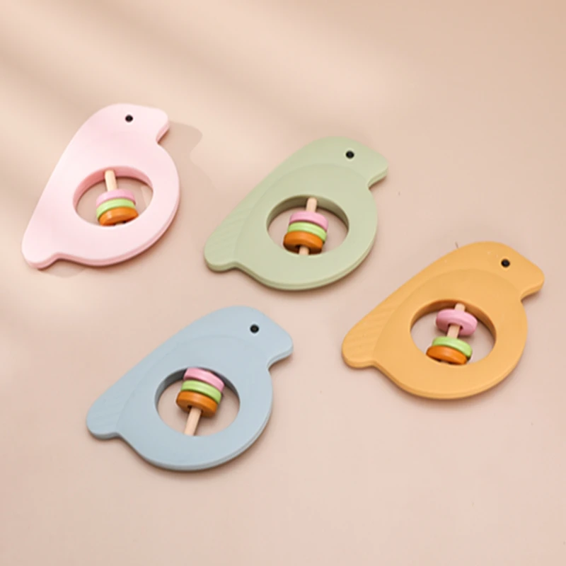 1pcs Toys Baby Rattles Newborn Baby Rattles Teether Toy Teeth Biting Babies Toddler Bed Bell Silicone Handbell Jingle Cartoon