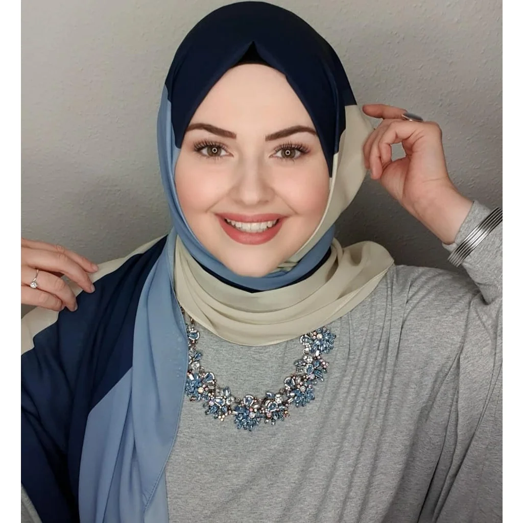 Hijab Chiffon Azul Luxo para Mulheres, Lenço Islâmico, Abaya Hijabs, Vestido Muçulmano, Turbantes, Envoltório de Cabeça Instantâneo, Jersey, Mulher,