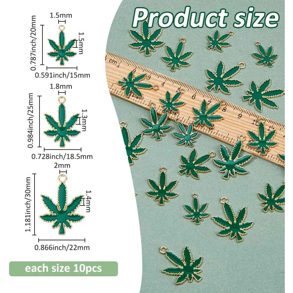 30Pcs 3 Styles Alloy Maple Leaf Charms Enamel Green Maple Leaf Charms Fall Enamel Pendants Leaf Shape Tree Leaves Pendant kit