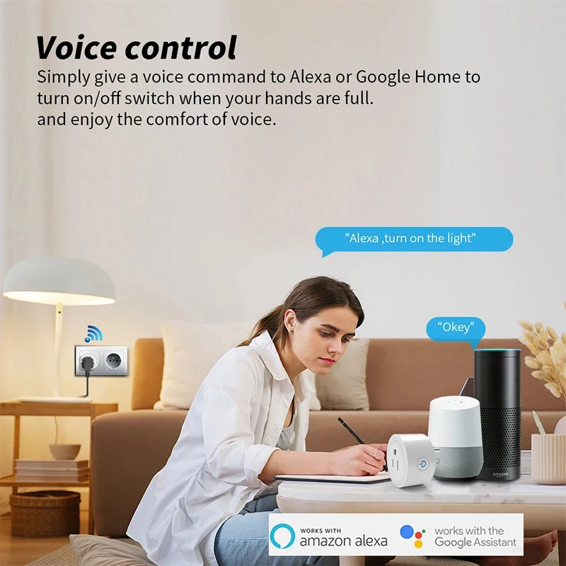 WiFi Smart Socket US Plug 16A Remote Bidirectional Control and Alexa Google Home APP Control Timer Voice Control Group