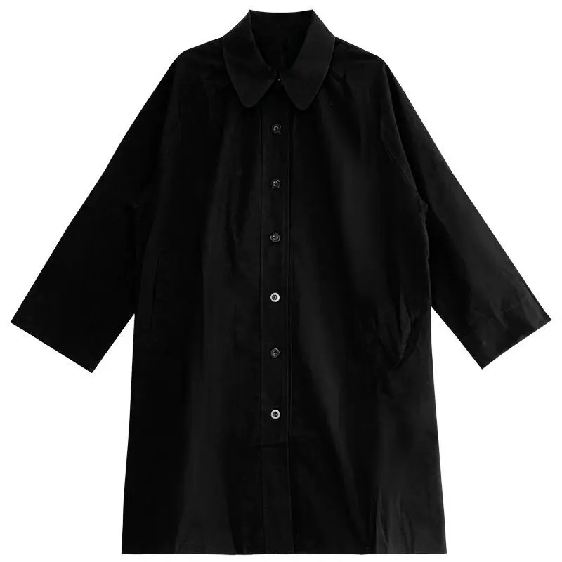 Spring Autumn Women's Mid-Length Thin Coat Single Button Cotton 00% New 2025 Japanese Sle Small Size Friendly Outerwear