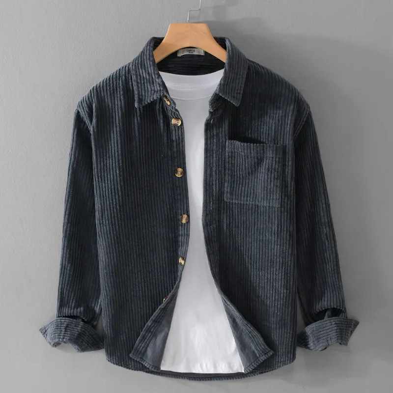 Men's Retro Corduroy Casual Shirt Jacket New Men's Corduroy Long Sleeve Shirt Jacket Casual Fashion Streetwear Lapel Coat