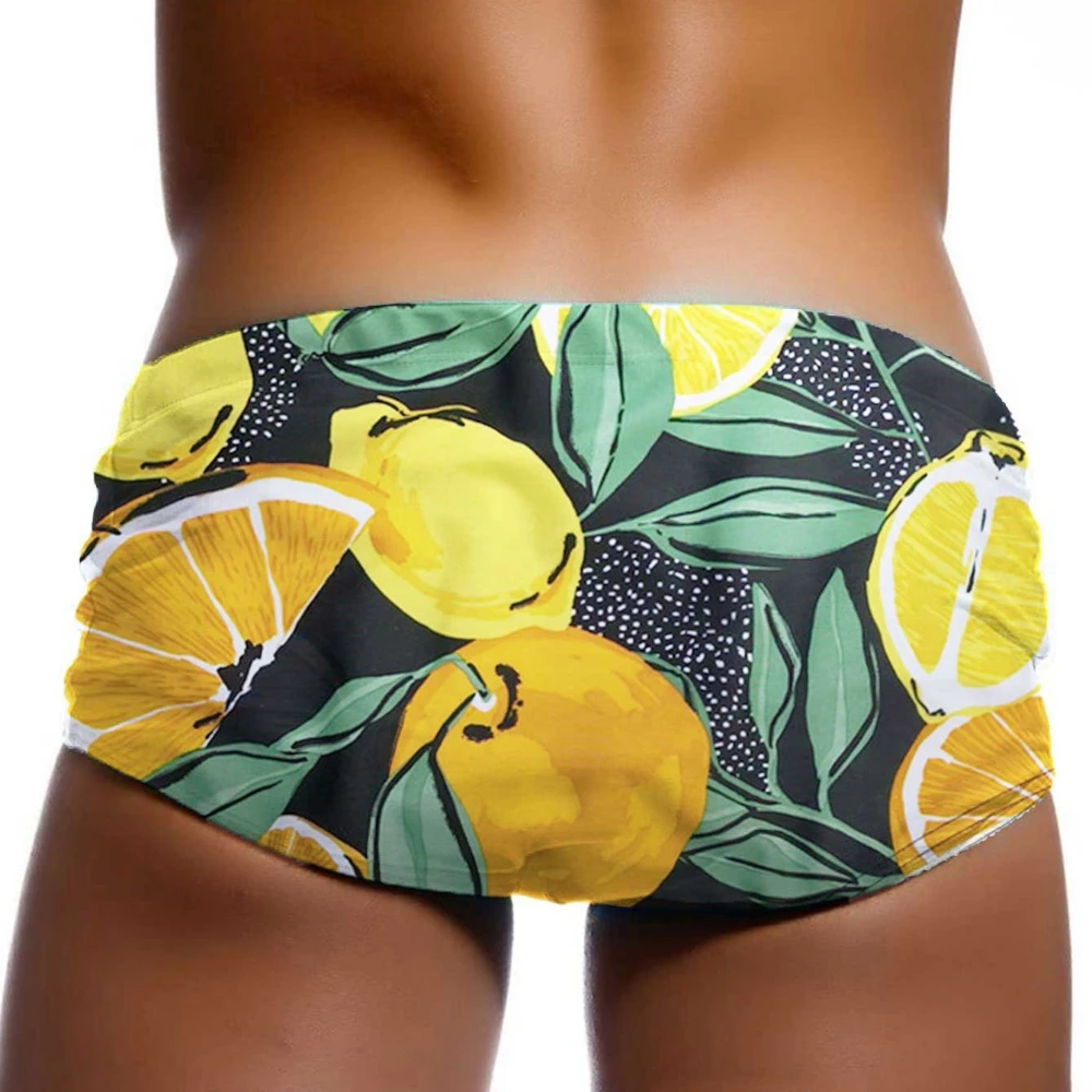 Mens Swimwear Swimsuits Swim Boxer Briefs Bikini Surfing Board Shorts Trunks Orange Print Pouch Water Sport Panties Beach Shorts - view 2