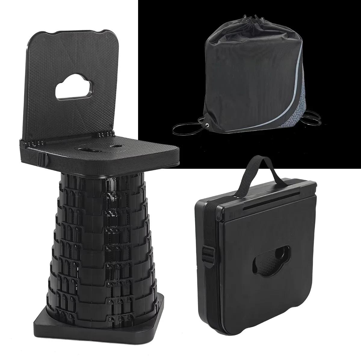 660lbs Capacity Telescopic Backrest Stool 30cm X 30cm Square Collapsible Wider Seat for Hiking for Outdoor Living Room Gym Use