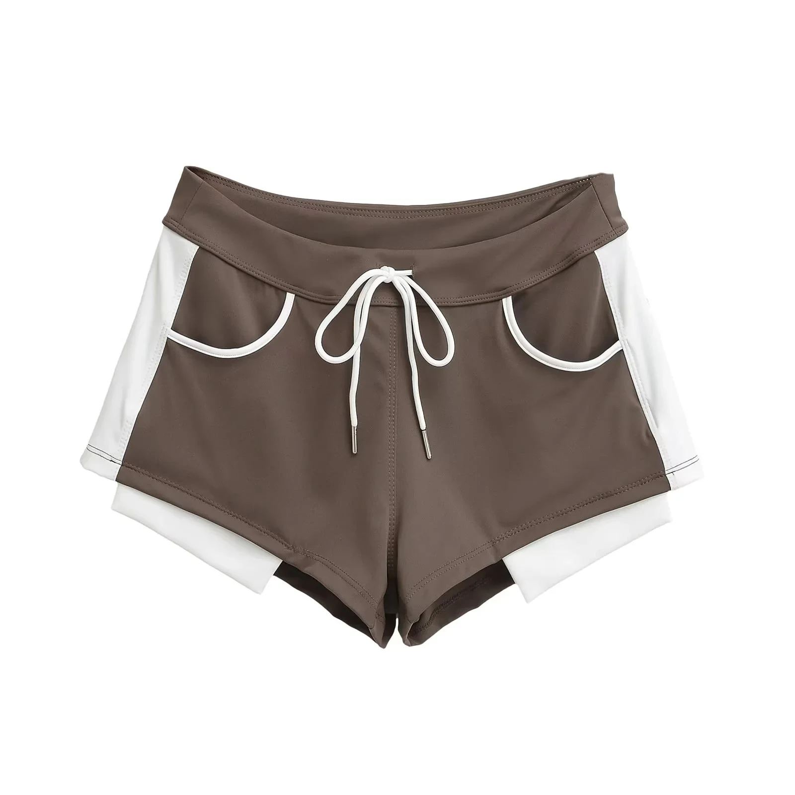 섹시한 컬러 배색 캐주얼 팬츠 반바지 여성용 2025 신상 여름 디자인 드로스트링 슬림핏 초미니 핫팬츠 출퇴근 스타일