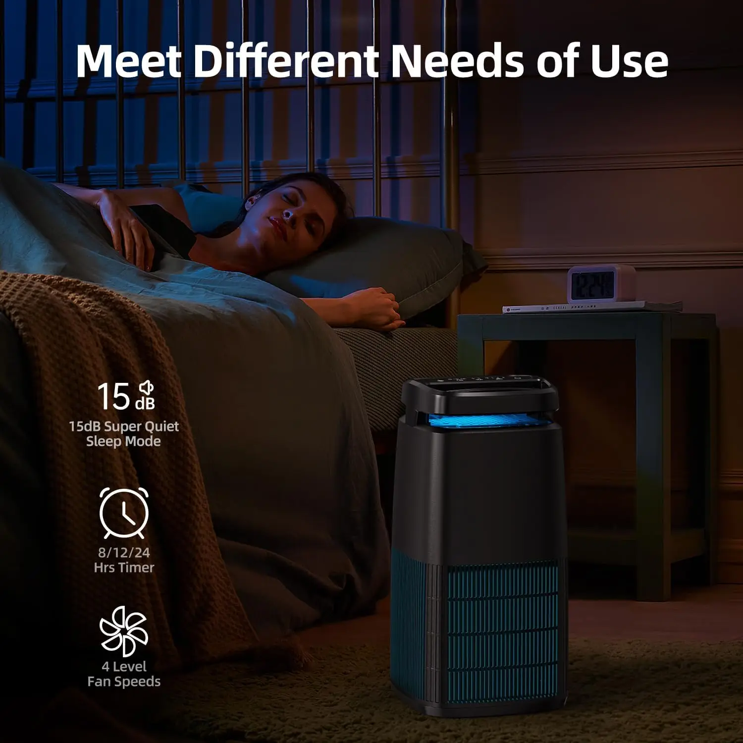 Aroeve Air Purifier Touch Control Adjustable Air Direction 1250 Sq.Ft HEPA Filter Sleep Timer 4 Speed Essential Oil Fragrance