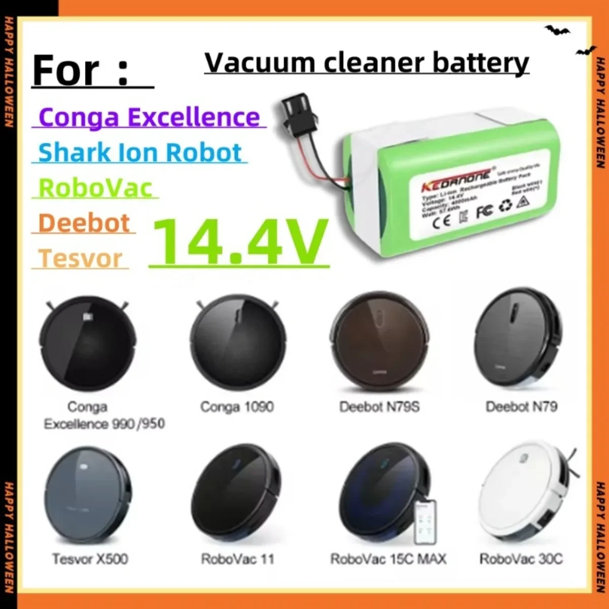 

14.4V High capacity Vacuum Cleaning Robot Battery for Conga Excellence 3500 950 990 1090 1790 Deebot N79S N79 DN622 Eufy Robovac