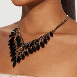 V Shape Black Necklace Women Elegant Crystal Vintage Collar Choker Statement Rhinestones Accessories Party Jewelry Wedding Gift