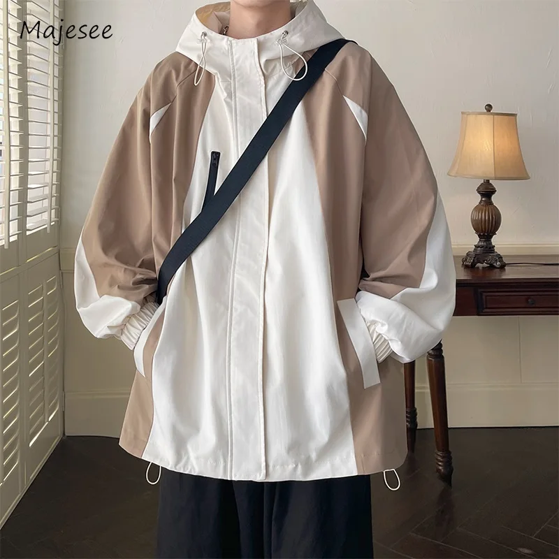 

Hooded Jackets Men Panelled Wing Proof Spliced All-match Safari Style Hip Hop Streetwear Korean Daily Spring Autumn Cozy