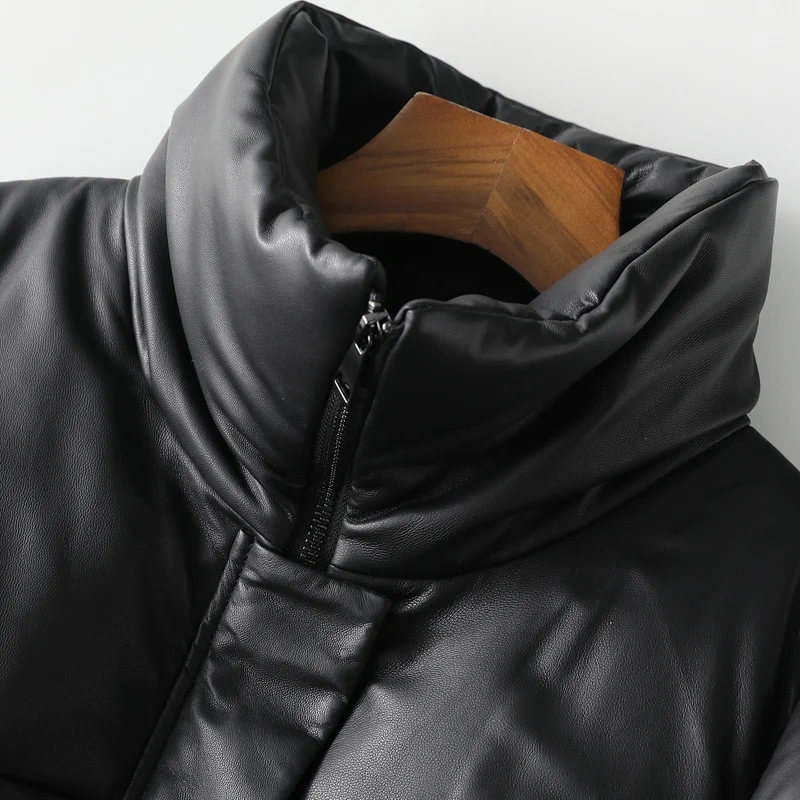 Chaqueta de plumón de piel de oveja auténtica para mujer, abrigo de plumón de pato blanco con cuello de pie, Parkas largas cálidas para invierno, novedad de 2024