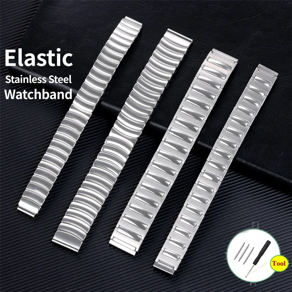 Stretch Elastic Stainless Steel Watch Strap Band 12mm 14mm 18mm Watchband Extend Pattern Solid Bracelet Bangle Wrist Belt