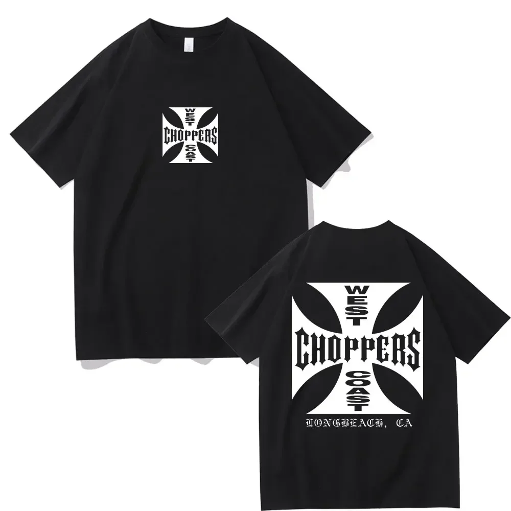 West Coaasst Choppers Cross Frame Print Tshirt Male Hip Hop Streetwear Oversized T-shirts Fashion Tees Men's Fleece Short Sleeve