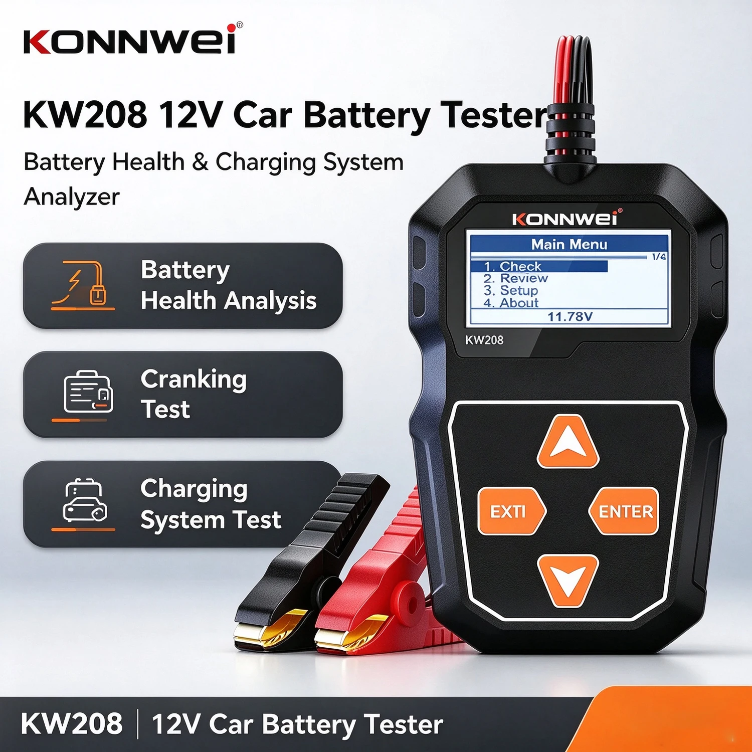 KONNWEI KW208 12V Car Battery Tester Professional Car Battery Monitor Automotive Analyzer Waveform Voltage Test for Car & Moto