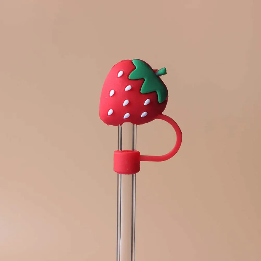 

4 Pcs Red Strawberry Silicone Straw Covers Reusable Cute Tips Toppers Protective Caps for Kitchen Bar Family Picnic Party
