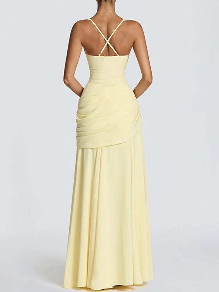 Rückenfreies Taillenschnürendes Slip-Kleid für Damen Sexy Tief Ausgeschnittenes Ärmelloses Plissiertes Schlankes Party-Abendkleid Schickes Damenkleid Neu – Detail 17