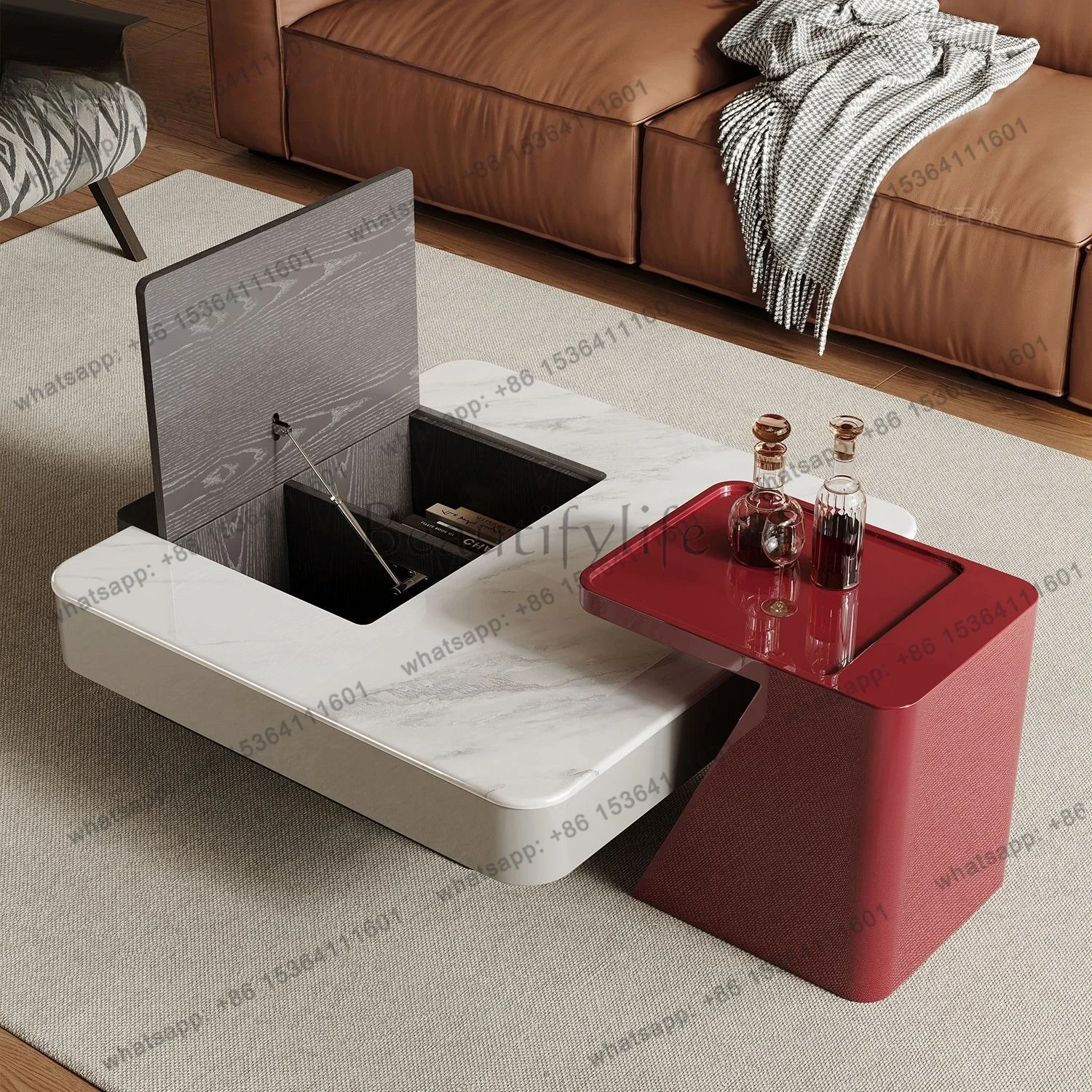 yj9 Italian minimalist microcrystalline stone high-end coffee table combination living room home modern simple Nordic