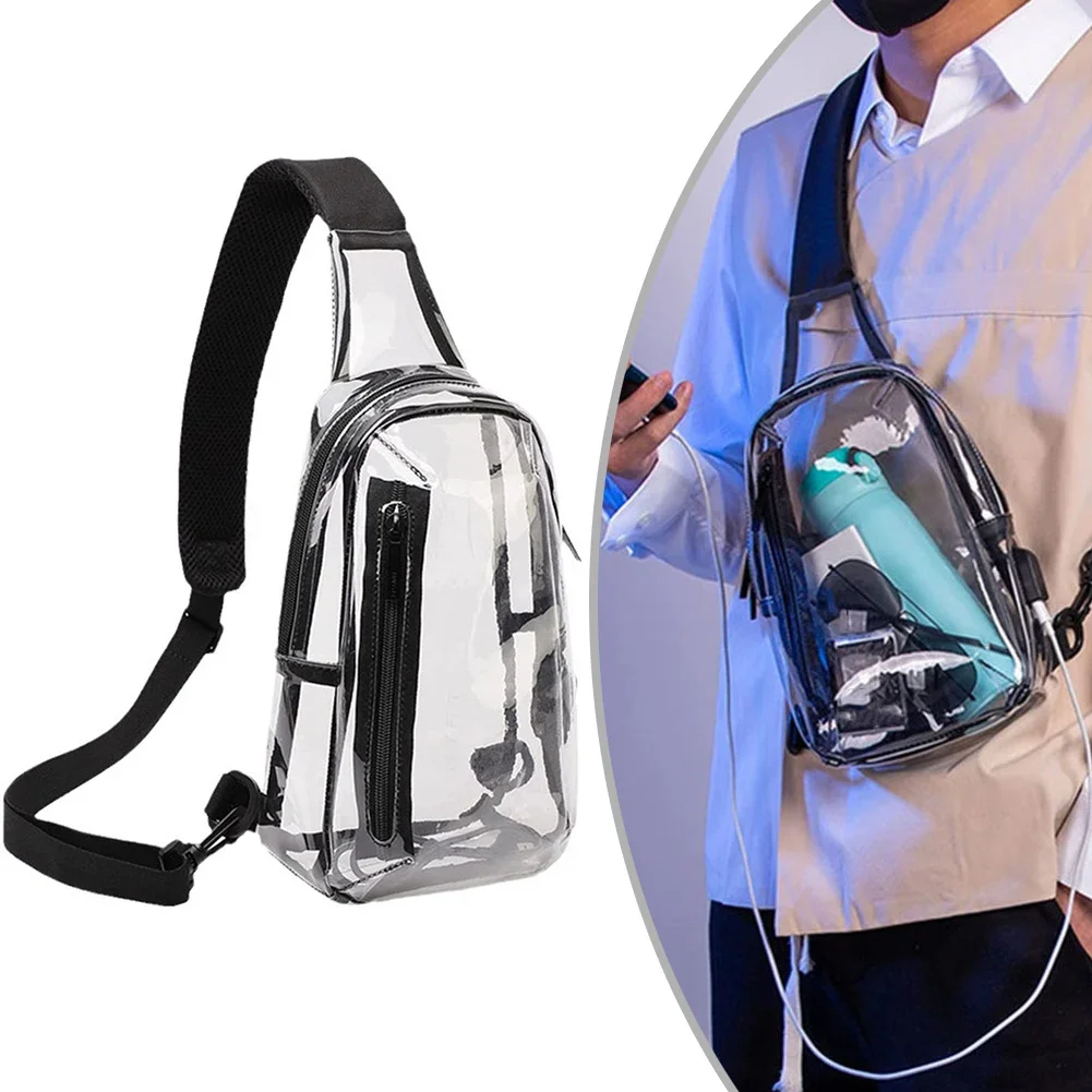 PVC Transparent Chest Bags Stadium Sling Bag Women Men Crossbody Concert Bags Clear Stadium Purse Bag With Black Belt Sling Bag