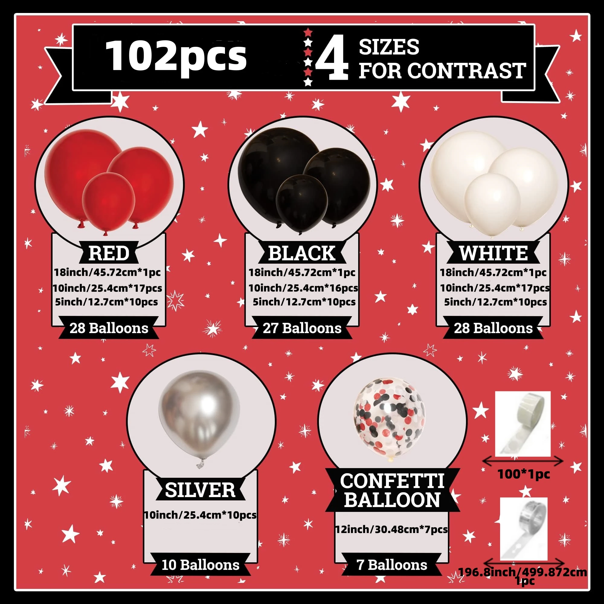 102pcs white red black balloon kit.birthday.Halloween.Weddings.Anniversaries.Valentine's Day. PROM.All-purpose party decorations