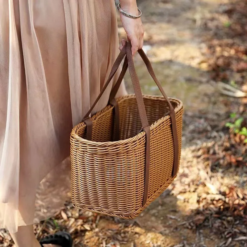 Spacious Woven Basket Featuring Handles, Designed to Resemble Rattan, Perfect for Organizing Storage in The Kitchen, Laundry
