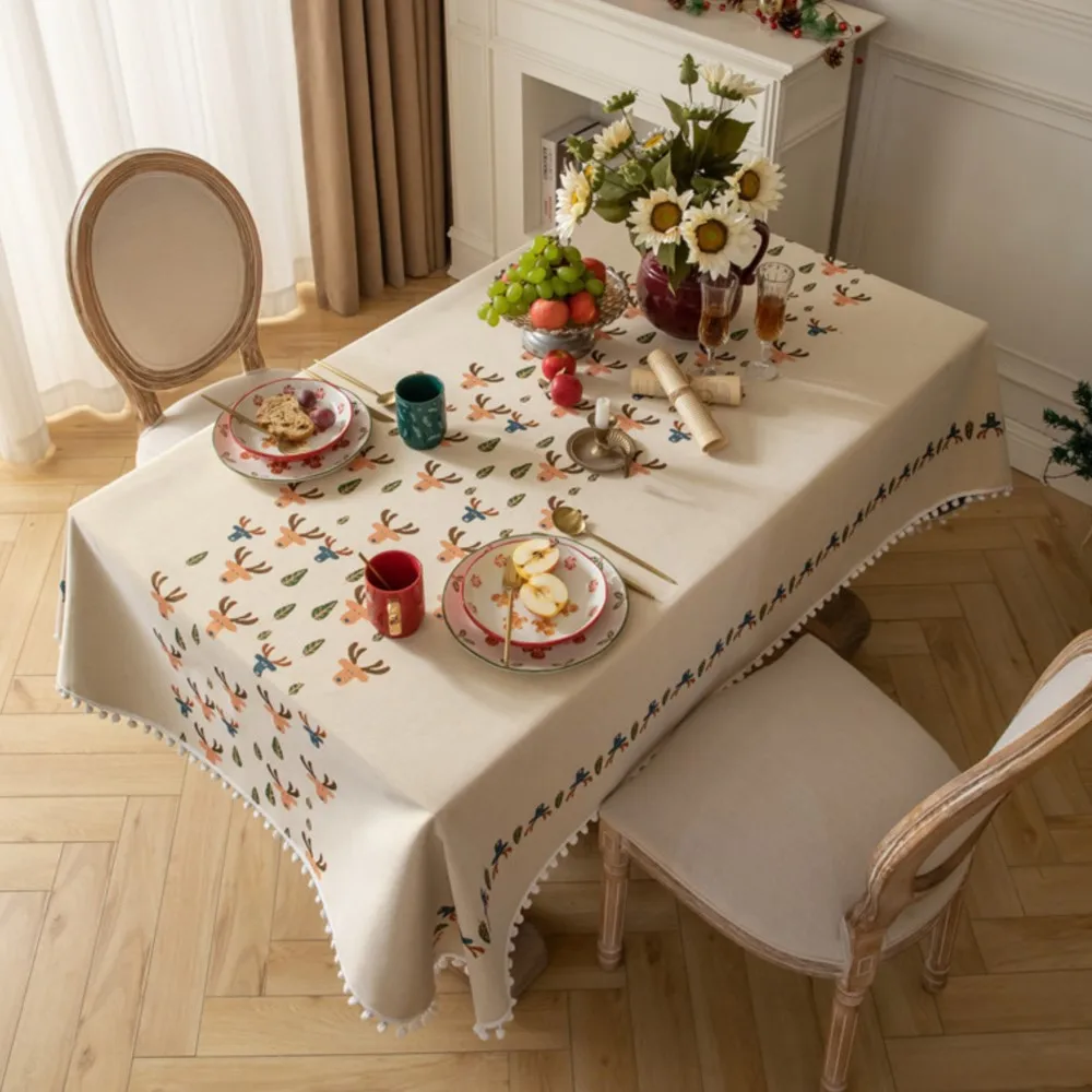 

2025 Christmas Jacquard Tablecloth White Bauble Rectangle Dining/Coffee Table Cover Festive Spillproof Wrinkle-Resistant Vintage